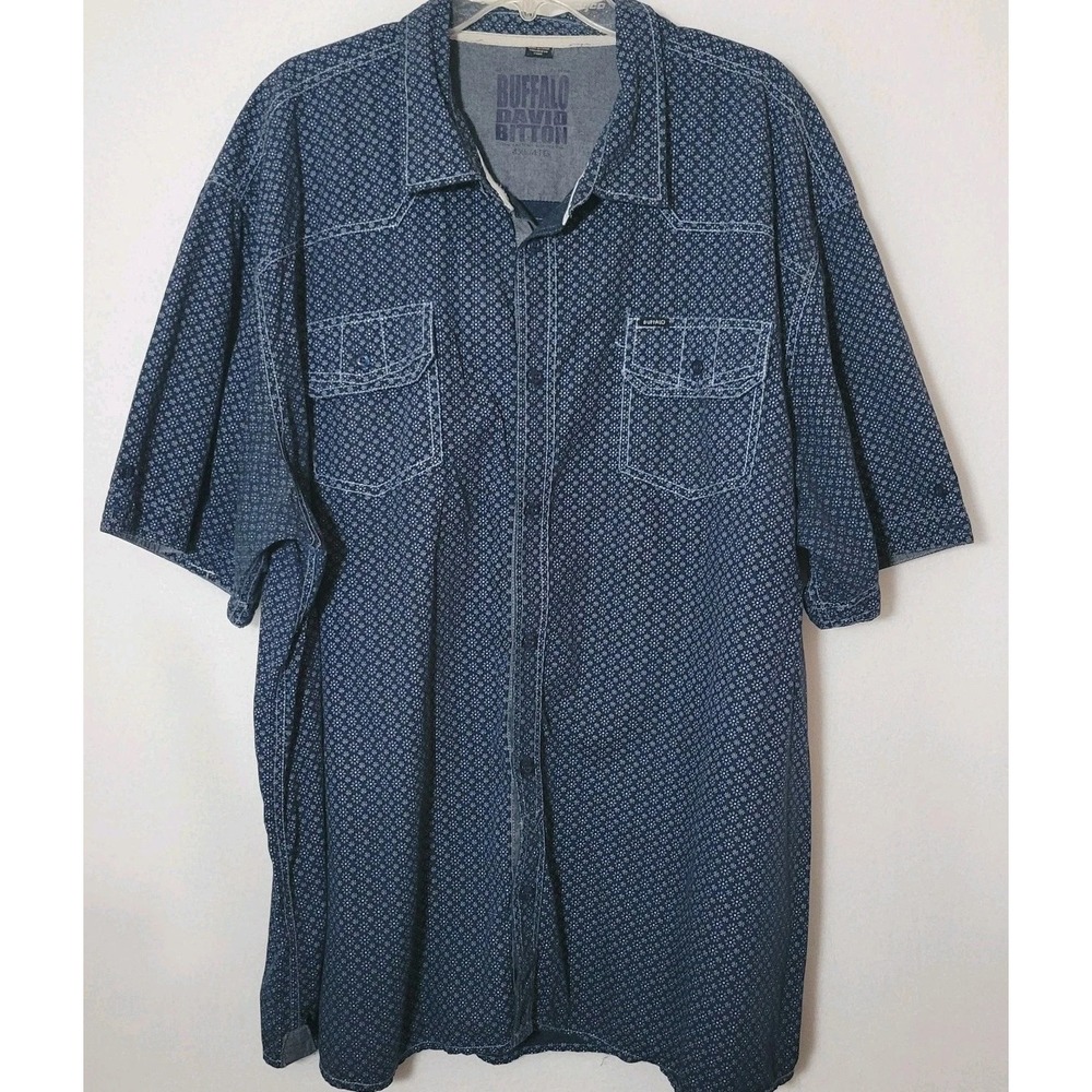 Buffalo David Bitton Mens 4XL Blue‎ Micro Floral Button Up Short Sleeve Cotton